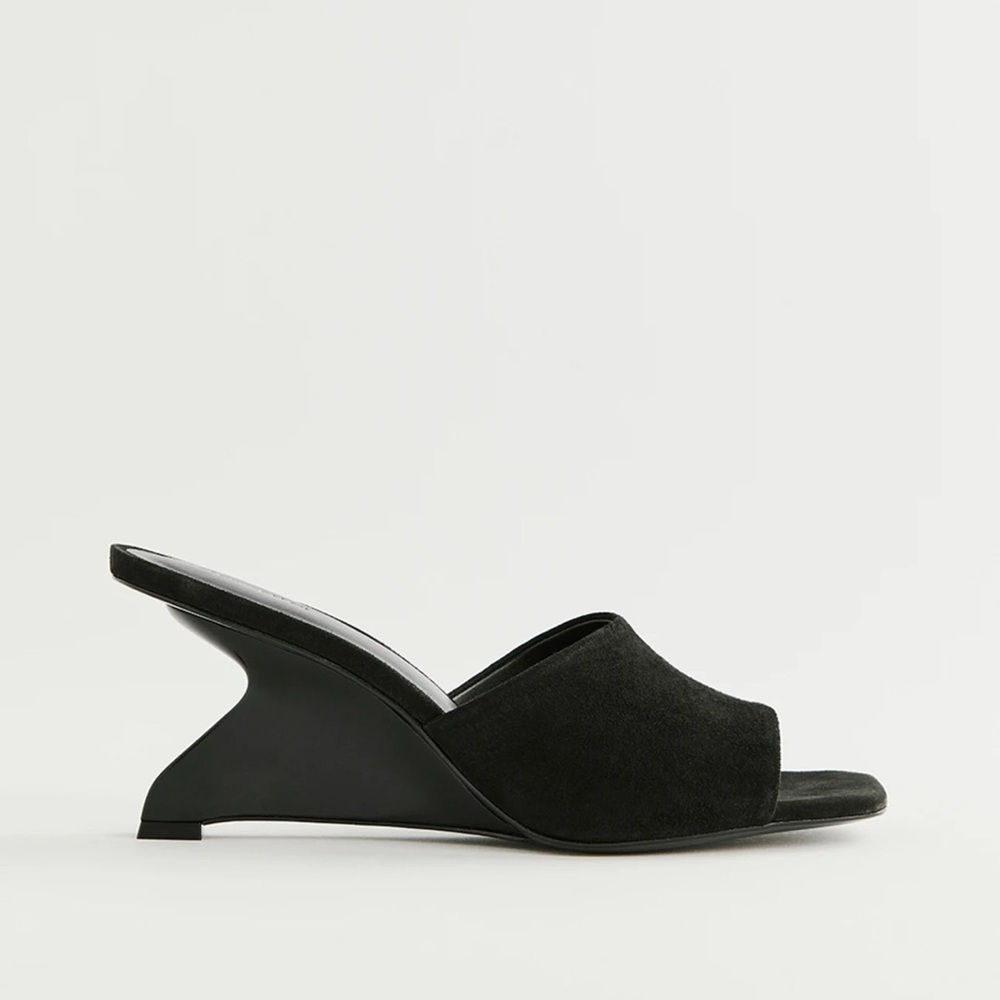 Brand New Reformation black leather Enya Wedge Sandal in 6.5